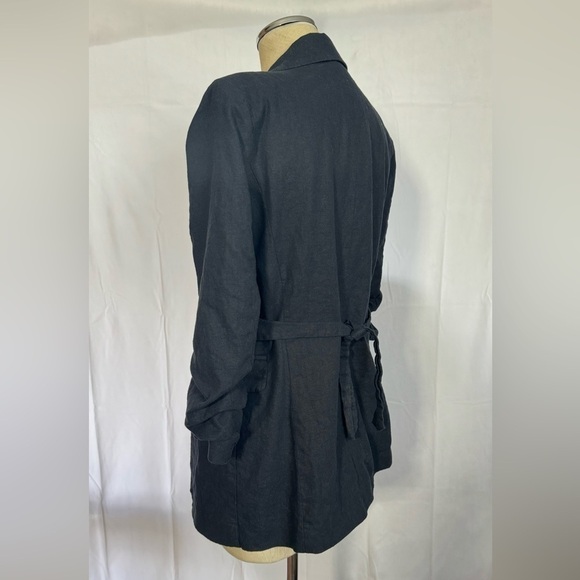 Scoop Linen-Blend Open Front Blazer with Tie Back and 3/4 Scrunch Sleeves - Picture 8 of 13